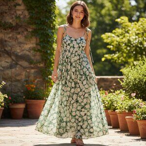 NWT Fame and Partners Lylah Tulip Floral Print Long Maxi Dress Size 0